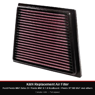 K&N Replacement Air Filter - Ford Fiesta Mk7 Zetec S / Fiesta Mk7.5 1.0 EcoBoost / Fiesta ST180 Mk7 and others