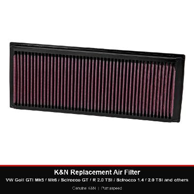 K&N Replacement Air Filter - VW Golf GTI Mk5 / Mk6 / Scirocco GT / R 2.0 TSI / Scirocco 1.4 / 2.0 TSI and others