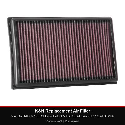 K&N Replacement Air Filter - VW Golf Mk7.5 1.5 TSI Evo / Polo 1.5 TSI; SEAT Leon FR 1.5 eTSI Mk4