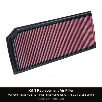 K&N Replacement Air Filter - VW Golf R Mk6 / Golf GTI Mk5 / Mk6 / Scirocco GT / R 2.0 TSI and others
