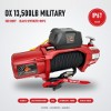 OX 13500 lb Military Edition Winch, Red Body, Black Synthetic Rope - front view
