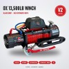 OX 13500 lb 12V Electric Winch V2, Black Body, Red Synthetic Rope - black body with red synthetic rope, front view