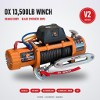 OX 13500 lb 12V Electric Winch V2, Orange Body, Black Synthetic Rope - orange body with black synthetic rope, front view