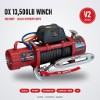 OX 13500 lb 12V Electric Winch V2, Red Body, Black Synthetic Rope - red body with black synthetic rope, front view