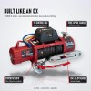 OX 13500 lb 12V Electric Winch V2, Red Body, Black Synthetic Rope - features: V2 control box, free-spool handle, synthetic rope, CNC alloy hawse