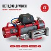 OX 13500 lb 12V Electric Winch V2, Red Body, Steel Cable - red body with heavy duty steel cable, front view