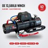 OX 13500 lb 12V Electric Winch V2, Satin Black Body, Black Synthetic Rope - satin black body with black synthetic rope, front view