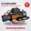 OX 13500 lb 12V Electric Winch V2, Satin Black Body, Orange Synthetic Rope - carbon satin black body with orange Titan Flex synthetic rope, front view
