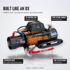 OX 13500 lb 12V Electric Winch V2, Satin Black Body, Orange Synthetic Rope - features: V2 control box, free-spool handle, synthetic rope, CNC alloy hawse