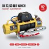 OX 13500 lb 12V Electric Winch V2, Yellow Body, Black Synthetic Rope - yellow body with black synthetic rope, front view