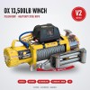 OX 13500 lb 12V Electric Winch V2, Yellow Body, Steel Cable - yellow body with heavy duty steel cable, front view