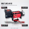 OX 17,000 lb 12V Heavy-Duty Electric Winch, Black Body, Red Synthetic Rope - features