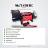 OX 17,000 lb 12V Heavy-Duty Electric Winch, Black Body, Red Synthetic Rope - what's in the box