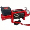 OX 17,000 lb 12V Heavy-Duty Electric Winch, Red Body, Black Synthetic Rope - front view