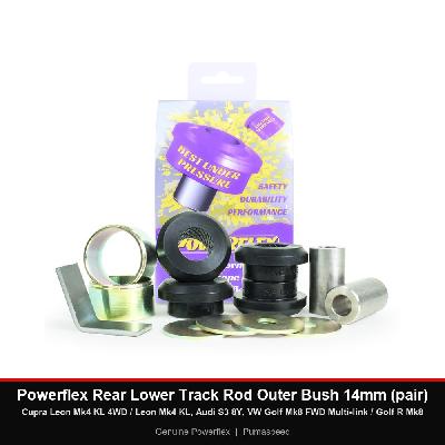 Powerflex Rear Lower Track Rod Outer Bush 14mm (pair) - Cupra Leon Mk4 KL 4WD / Leon Mk4 KL, Audi S3 8Y, VW Golf Mk8 FWD Multi-link / Golf R Mk8