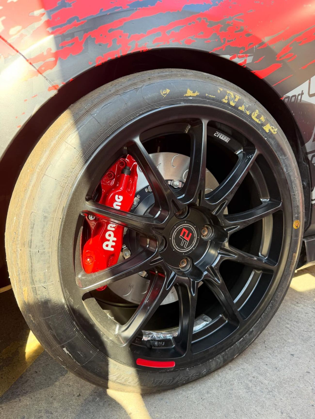 AP Racing brake caliper and slick tyre on Project Aero