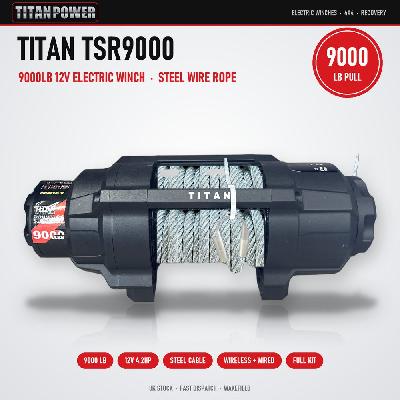 Titan Power TSR-9000 9000lb 12v Electric Winch - Black Body, Steel Cable