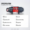 Titan Power TSR 9000 Electric Winch, Red Synthetic Rope, Black Body - specification